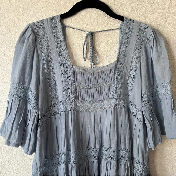 Free People Golden Hour Tie Back Flowy Blouse Blue Size Small - Picture 10 of 10